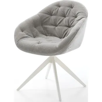 Jídelní židle DELIFE Jídelní židle Gaio-Flex strukturovaná látka Měkký šedá křížová podnož široká bílá 360° otočný houpací funkce