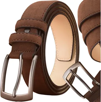 Opasek Camerazar Elegantní pánský hnědý kožený pásek se semišem a retro kovovou přezkou