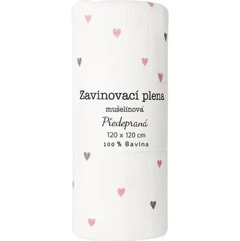 látková plena PREM INTERNATIONAL Zavinovací plena 120x120 cm Fialová srdíčka (balení 1 ks)