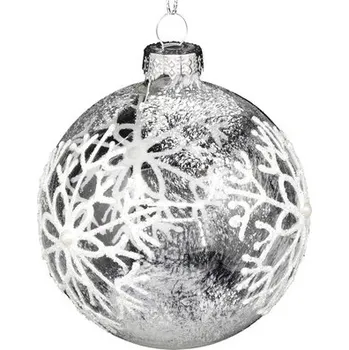 Vánoční ozdoba Vánoční ozdoba skleněná koule zasněžená s vločkou Ø 8 cm