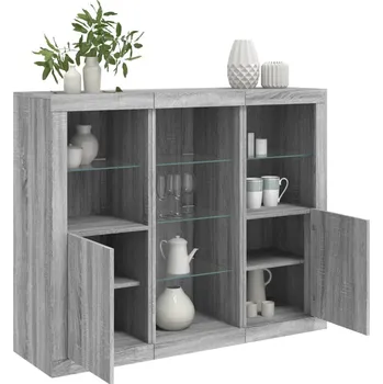 Příborník a kredenc zahrada-XL Příborníky s LED osvětlením 3 ks šedé sonoma kompozitní dřevo 3209126