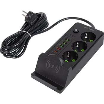 Prodlužovací kabel Síťový prodlužovač PS-350U 3-zásuvky 4xUSB+USB-PD 3m černý 3x1mm