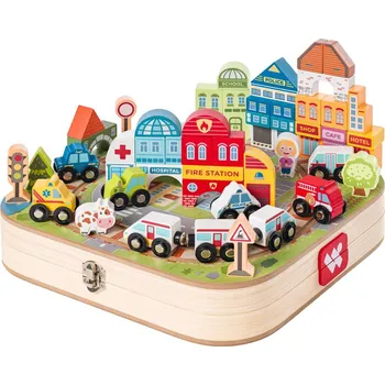 Vláček a vláčkodráha WOODY DŘEVO Vláčkodráha Město v rozkládacím kufříku s auty a domy | 31