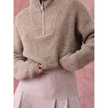 Dámský svetr Sinsay - Svetr s polovičním zipem s příměsí vlny - hnědá - 258FJ-84M - 258FJ-84M-M