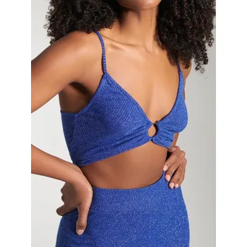 Sinsay - Žebrovaná košilka s leskem a kroužkem u výstřihu - modrá - 8979J-54X - 8979J-54X-M