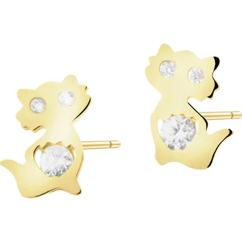 Náušnice Zlaté náušnice se zirkony - kočky - AP542-9033