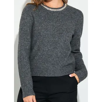 Dámský svetr Sinsay - Svetr s ozdobnými kamínky s příměsí vlny - šedá - 371FJ-90M - 371FJ-90M-S