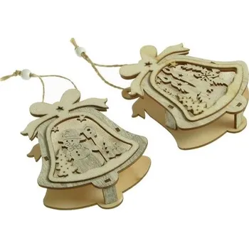 Vánoční dekorace Zvonek dřevěný s LED světlem 12x11x3cm 954052