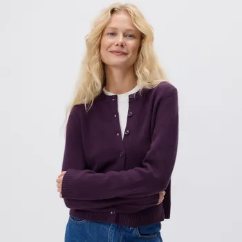 Dámský svetr Reserved - Vlněný kardigan - tmavě fialová - 605FW-49X - 605FW-49X-M