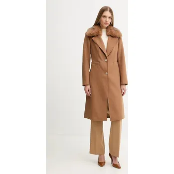 Dámský kabát Kabát s příměsí vlny Guess KAROLE hnědá barva, W5BL19 W2642 W5BL19.W2642 88X, vel. S