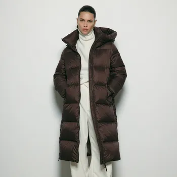 Reserved - Péřová bunda s kapucí - tmavě hnědá - 722HD-89X - 722HD-89X-XL