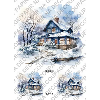 Umělecký papír Rýžový a soft papír na decoupage - Dům v zimě - KB4469 Materiál: Soft, Rozměr: A4