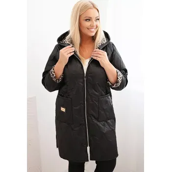 Kesi Włoski Dámská prošívaná bunda Plus Size s podšívkou v leopardím vzoru a kapucí černá Kesi Włoski černá | vícebarevná 3438583