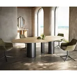 DELIFE Jídelní stůl Edge oválný 280x130 keramika Laminam® Sabbia dubová Troa nerezová ocel grafitová