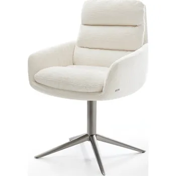 Jídelní židle DELIFE Jídelní židle Abelia-Flex s područkami bouclé měkký béžová křížová podnož grafit 360° otočný houpací funkce