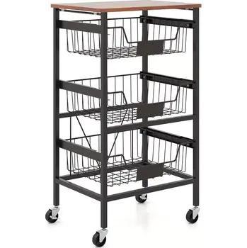 Servírovací stolek Servírovací stolek, kolečka, kov, dřevo, černá, dub tmavý, KAJAR