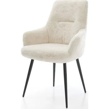 Jídelní židle DELIFE Jídelní židle Zelia-Flex s područkami plyšový manšestr krémová bílá 4 nohy zúžené černá taštičkové pružiny