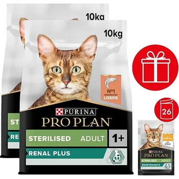 Pro kočku Pro Plan Cat Sterilised Renal Plus s lososem 2 × 10 kg + Pro Plan Cat Sterilised s kuřetem 26 × 85 g