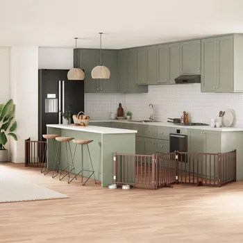 ohrádka pro psa zahrada-XL Zábrana pro psy s dvířky skládací 10 panelů hnědá 800 cm topol 3155747