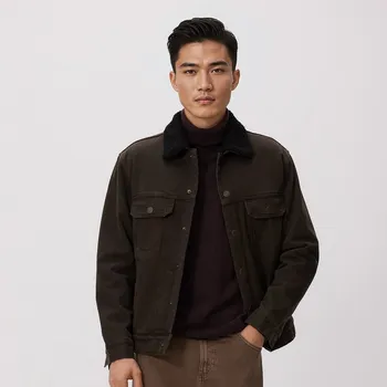 Dámský kabát Reserved - Džínová bunda s beránkem - pudrově hnědá - 852EM-98J - 852EM-98J-L