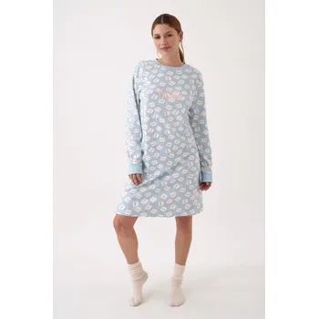 Dámská noční košile Dámská teplá noční košile Promise 071 Good morning modrá Barva: světle modrá, Velikost: 2XL