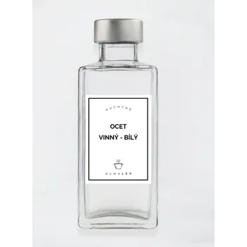 Samolepící etiketa Samolepka na láhev OCET VINNÝ - BÍLÝ – bílá, 6 x 8 cm, tučné písmo