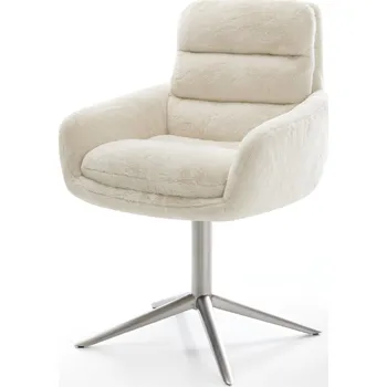 Jídelní židle DELIFE Jídelní židle Abelia-Flex s područkami plyšový manšestr krémová bílá křížová podnož nerezová ocel 360° otočný houpací funkce