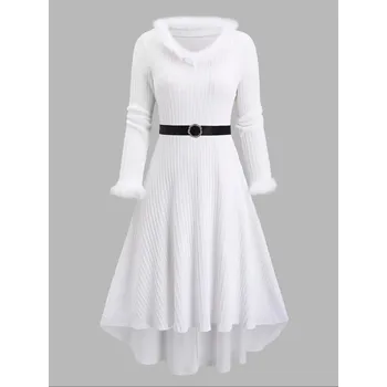 Dámské šaty Dámské žakárové vánoční šaty s kožešinkou - PLUS SIZE (XL-5XL) Barva: Bílá, Velikost: 4XL