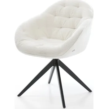 Jídelní židle DELIFE Jídelní židle Gaio-Flex bouclé měkký béžová křížová podnož široká černá 360° otočný houpací funkce