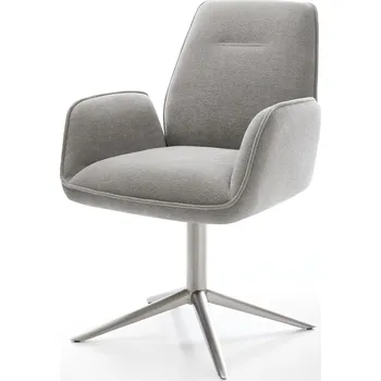Jídelní židle DELIFE Jídelní židle Zoa-Flex strukturovaná látka Měkký šedá křížová podnož nerezová ocel 360° otočný houpací funkce taštičkové pružiny