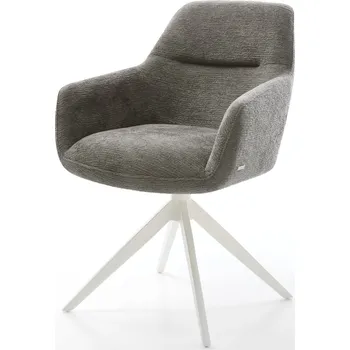 Jídelní židle DELIFE Jídelní židle Pejo-Flex bouclé měkký tmavě béžová křížová podnož široká bílá 360° otočný houpací funkce taštičkové pružiny