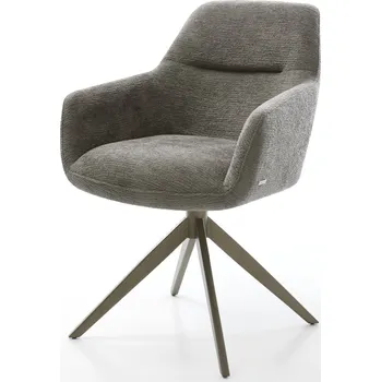 Jídelní židle DELIFE Jídelní židle Pejo-Flex bouclé měkký tmavě béžová křížová podnož široká titanová barva 360° otočný houpací funkce taštičkové pružiny