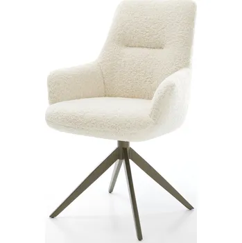 Jídelní židle DELIFE Jídelní židle Zelia-Flex s područkami plyšový manšestr béžová křížová podnož široká titanová barva 360° otočný houpací funkce taštičkové pružiny