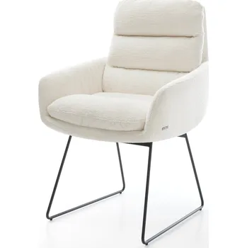 Jídelní židle DELIFE Jídelní židle Abelia-Flex s područkami bouclé měkký béžová tenká podnož černá