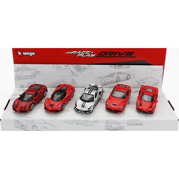 autíčko FERRARI - SET 5X 488 GTB - ENZO - 488 PISTA - F-12 BERLINETTA - LAFERRARI - červená stříbrná 1:64- Bburago