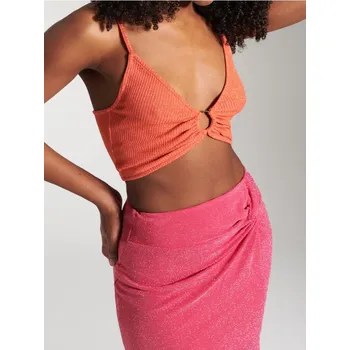 Sinsay - Žebrovaná košilka s leskem a kroužkem u výstřihu - oranžová - 8979J-22X - 8979J-22X-XXS