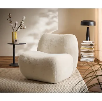 Křeslo DELIFE Křeslo Zena 75x85 cm plyšový manšestr krémová bílá
