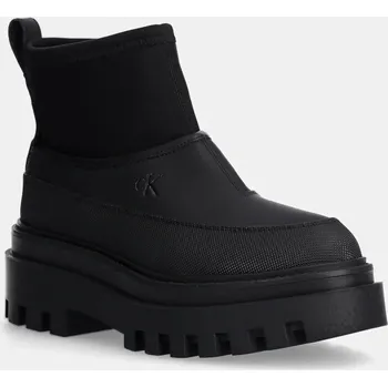 Dámské kozačky Nízké kozačky Calvin Klein Jeans FLATFORM RAINBOOT LOW MG R dámské, černá barva, na plochém podpatku, YW0YW01560 99X, EUR 36