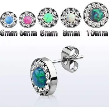 Piercing Náušnice z chirurgické oceli s opálem a zirkonovými krystaly ERFRDCO (Ocelové náušnice s opálem a zirkony ERFRDCO)