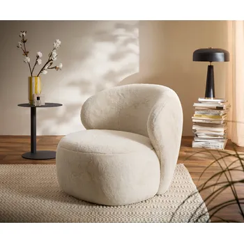 Křeslo DELIFE Křeslo Pulo 80x80 cm plyšový manšestr krémová bílá