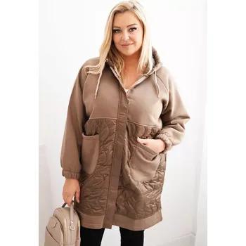 Dámská mikina Kesi Dámská prošívaná mikina Plus Size s kapucí a velkými kapsami fango Kesi hnědá 3449965