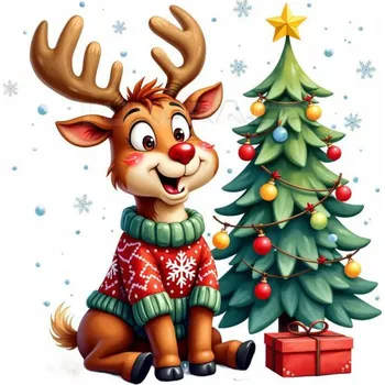 Vánoční dekorace Nažehlovačka Vánoční sobík stromeček a dárek - 6 x 6 cm