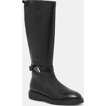 Dámská obuv Kožené kozačky Calvin Klein KNEE BOOT W/ METAL LOGO HW0HW02665 černá 99X, EUR 38