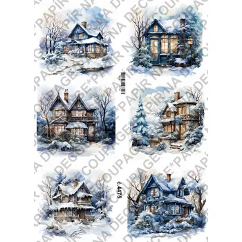 Umělecký papír Rýžový a soft papír na decoupage - Dům v zimě - KB4475 Materiál: Soft, Rozměr: A4