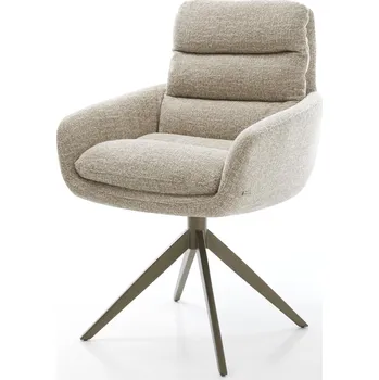 Jídelní židle DELIFE Jídelní židle Abelia-Flex s područkami látka Měkký béžová široká křížová podnož Titanová barva 360° otočný houpací funkce