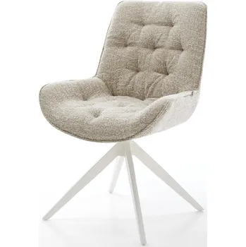 Jídelní židle DELIFE Jídelní židle Taimi-Flex látka Měkký béžová křížová podnož široká bílá 360° otočný houpací funkce