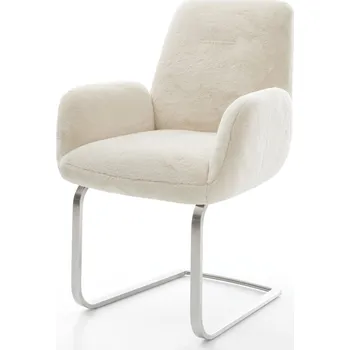 Jídelní židle DELIFE Jídelní židle Zoa-Flex plyšový manšestr krémovo-bílá jídelní židle plochá nerezová ocel taštičkové pružiny