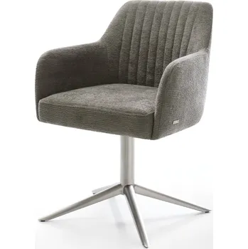 Jídelní židle DELIFE Jídelní židle Greg-Flex bouclé měkký tmavě béžová křížová podnož nerezová ocel 360° otočný houpací funkce taštičkové pružiny