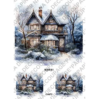 Umělecký papír Rýžový a soft papír na decoupage - Dům v zimě - KB4472 Materiál: Soft, Rozměr: A4