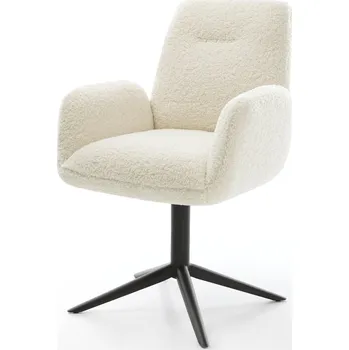 Jídelní židle DELIFE Jídelní židle Zoa-Flex plyšový manšestr béžová křížová podnož černá 360° otočný houpací funkce taštičkové pružiny